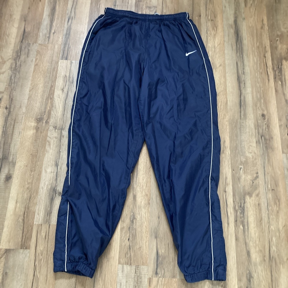 Vintage Nike Track Pants Mens Large Blue Baggy Lined Swoosh Y2K Side Zip Rare‎